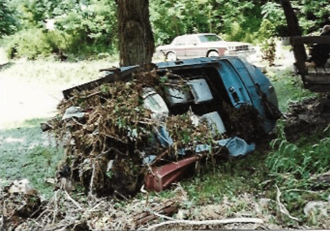 A boat damaged by flooding.