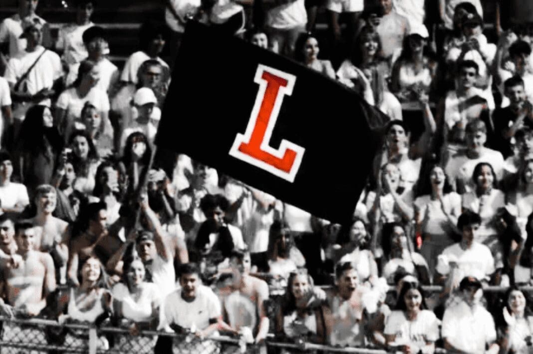 An image pof a flag waving in a crowd.