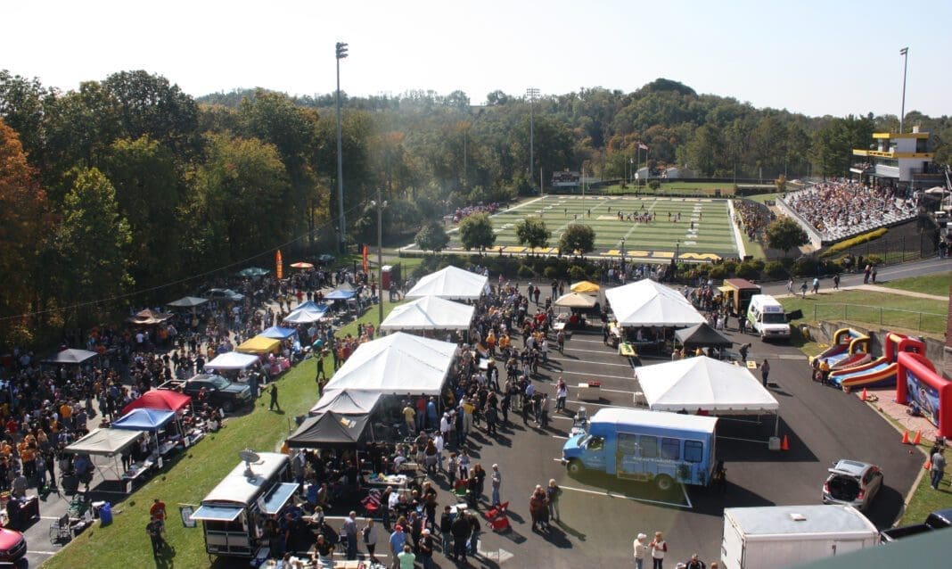 An aerial shot of a party.