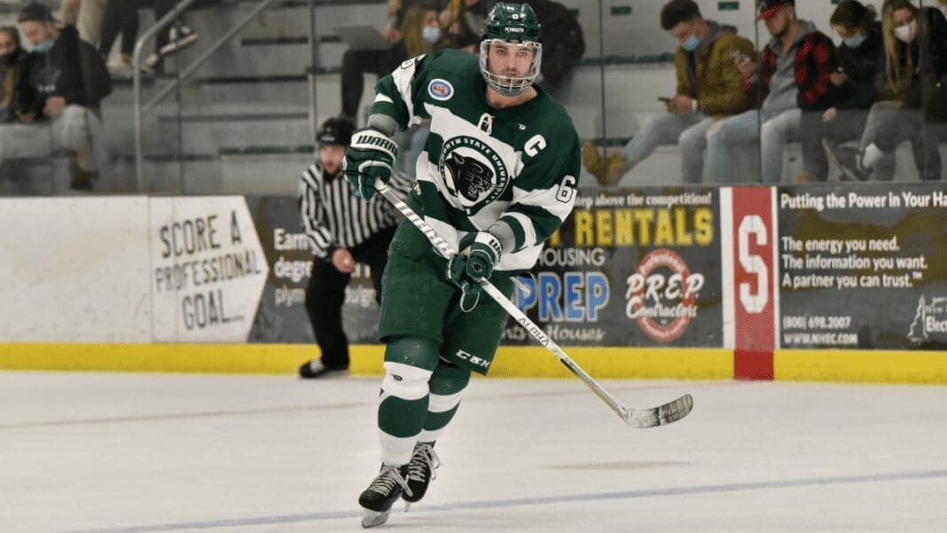 A hockey player on the ice.