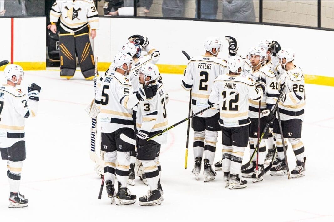 A hockey team on ice.