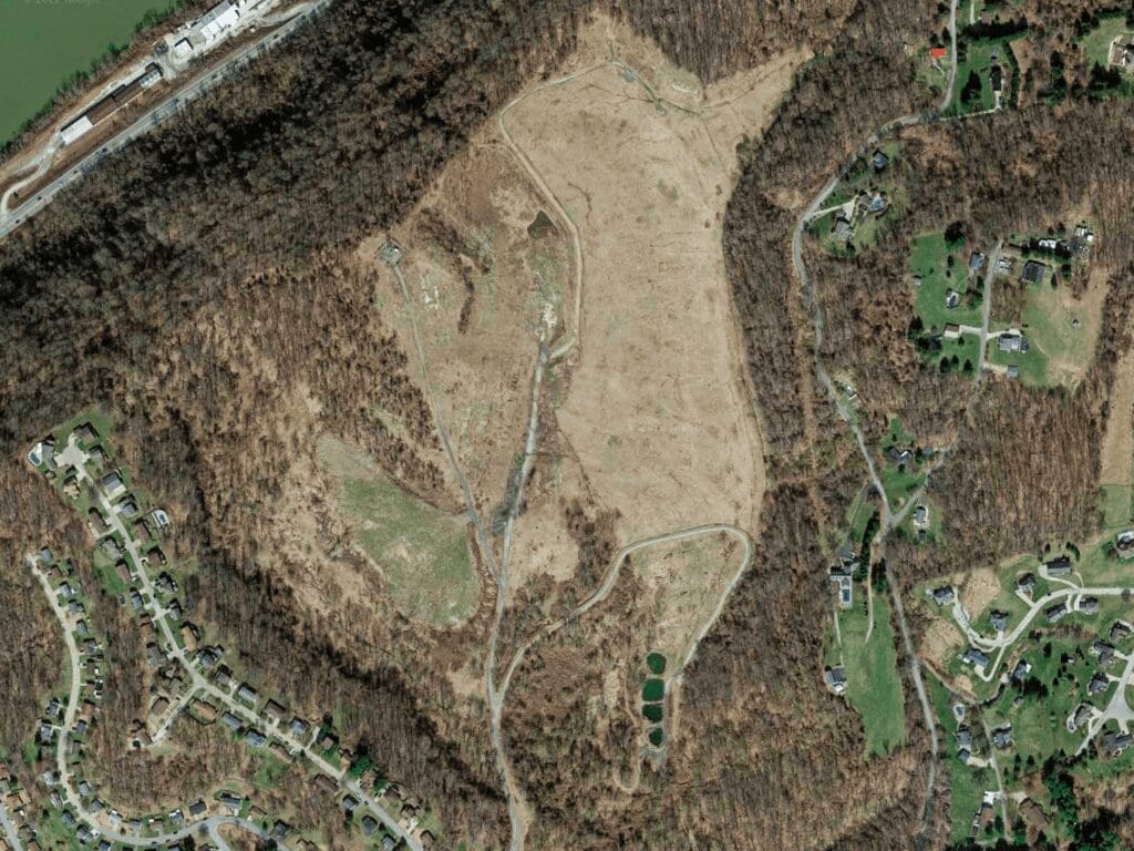 An aerial shot on a landfill.