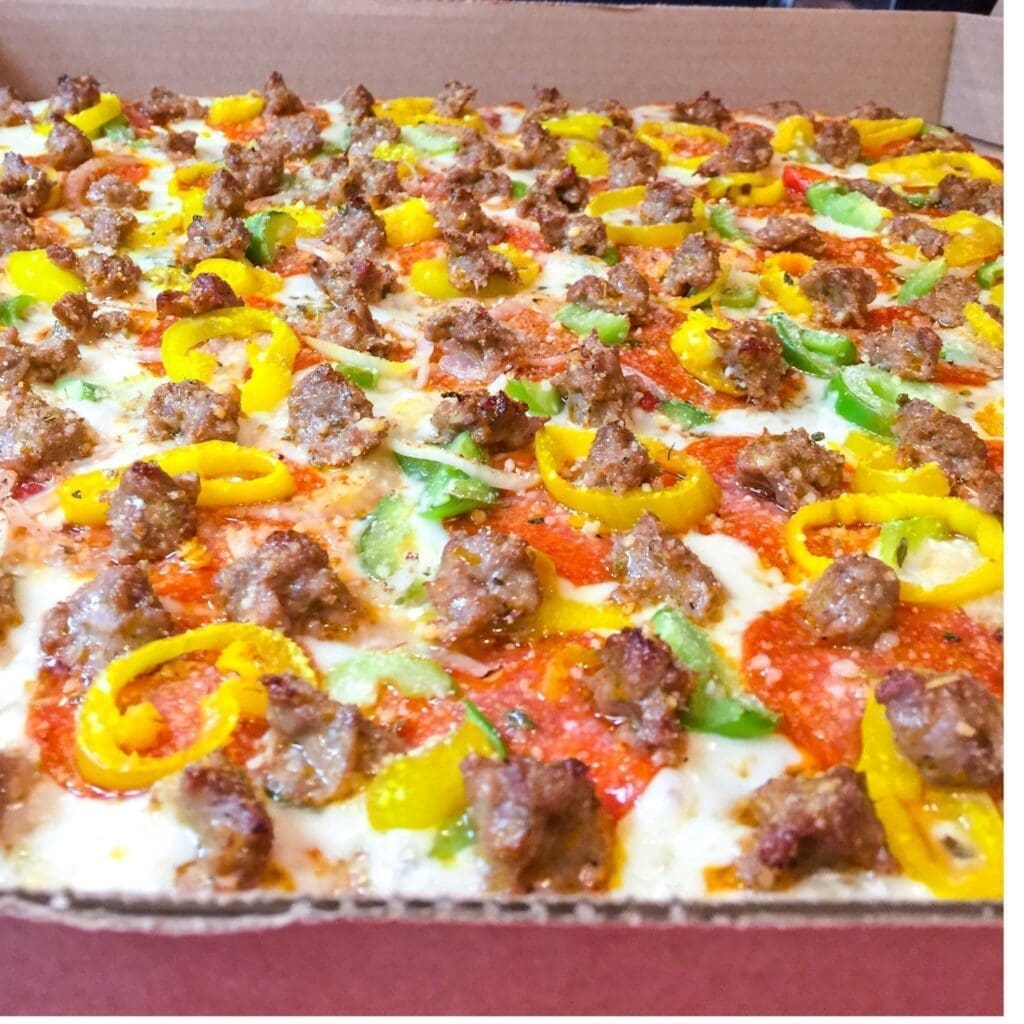 PJ's Special pizza from Original PJ's Pizza in Moundsville and New Martinsville. Sausage, pepperoni, green and banana peppers.