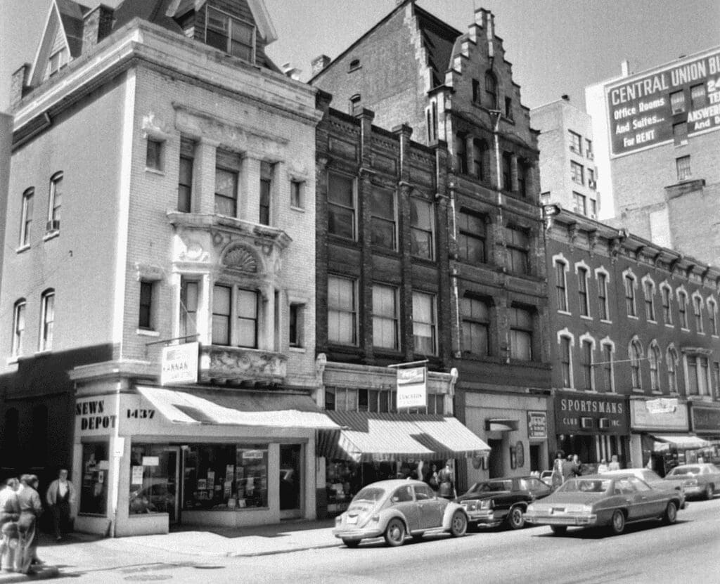 A photo of four buildings.