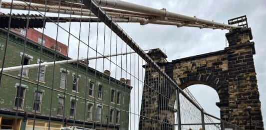 A bridge with fences.