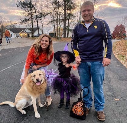 A family on Halloween.