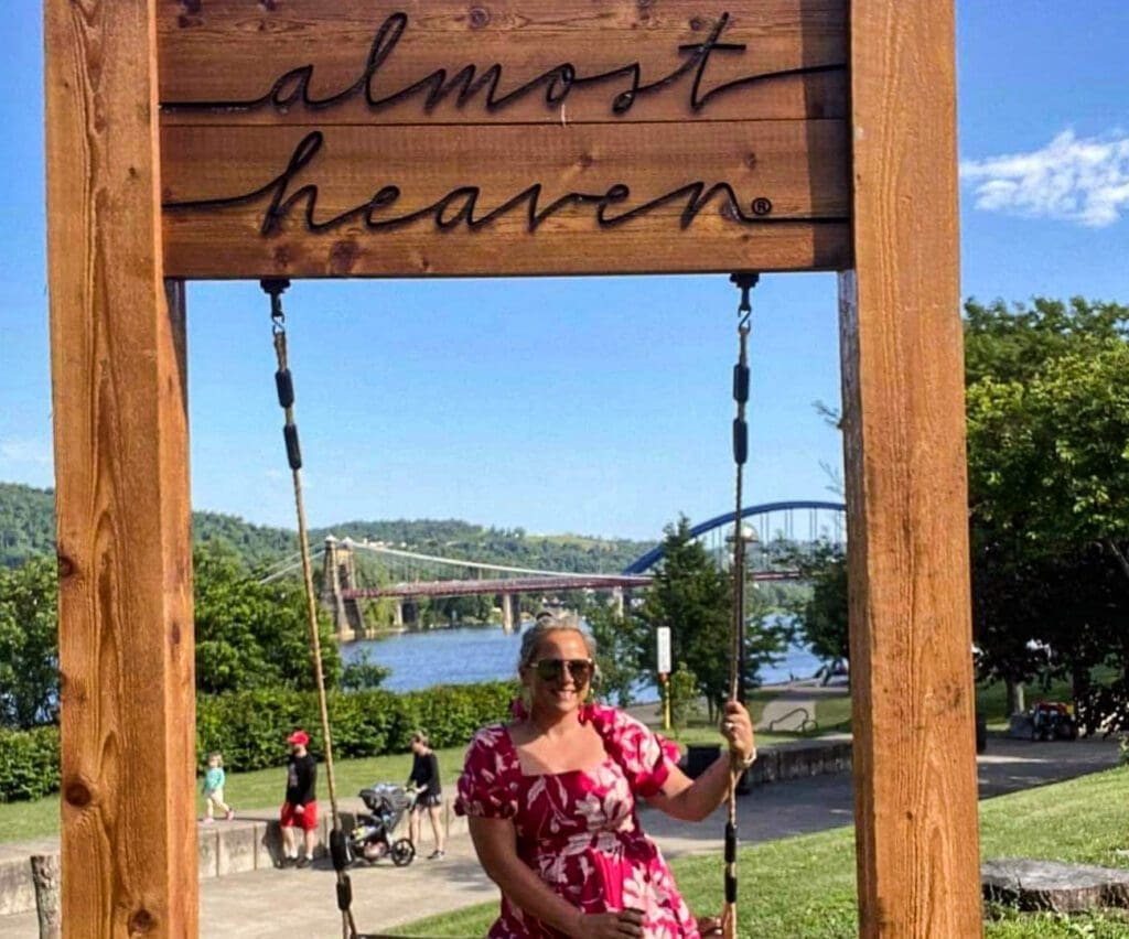 A woman on a swing.