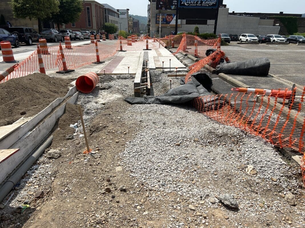 A section of destroyed sidewalk.