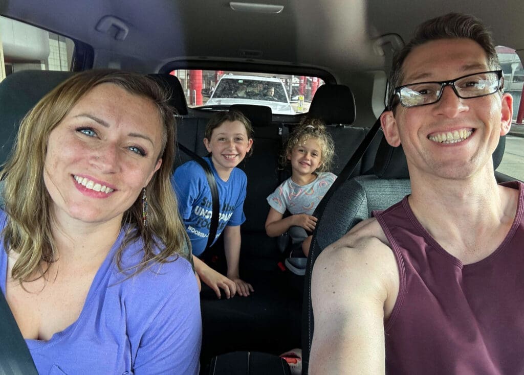 A family in a van.