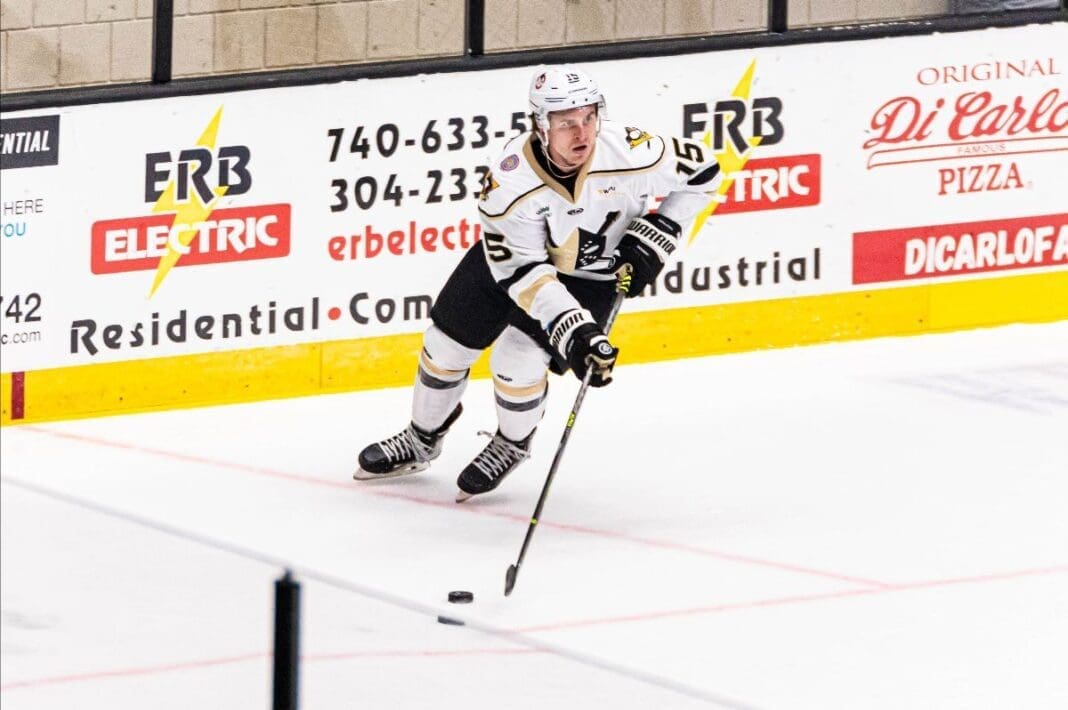 A hockey player on ice.