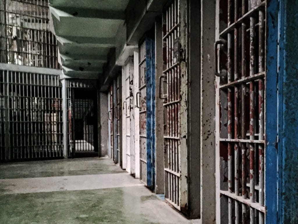 A row of jail cells.