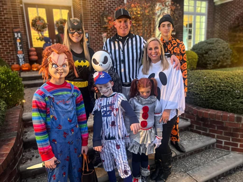A family at Halloween.