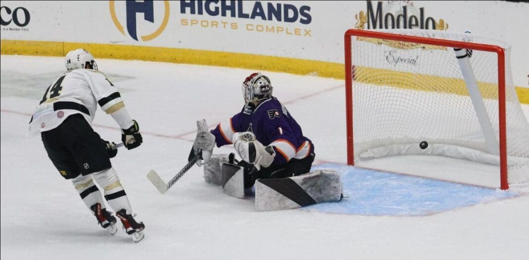 A goalie on ice.