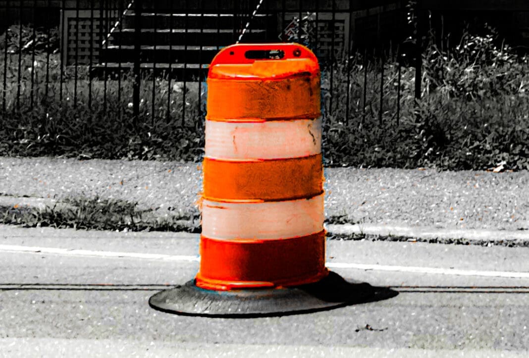 A construction barrel.