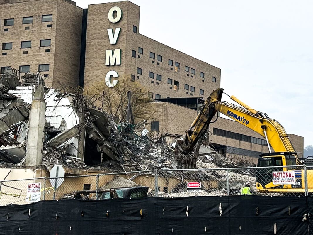 A building being demolished.