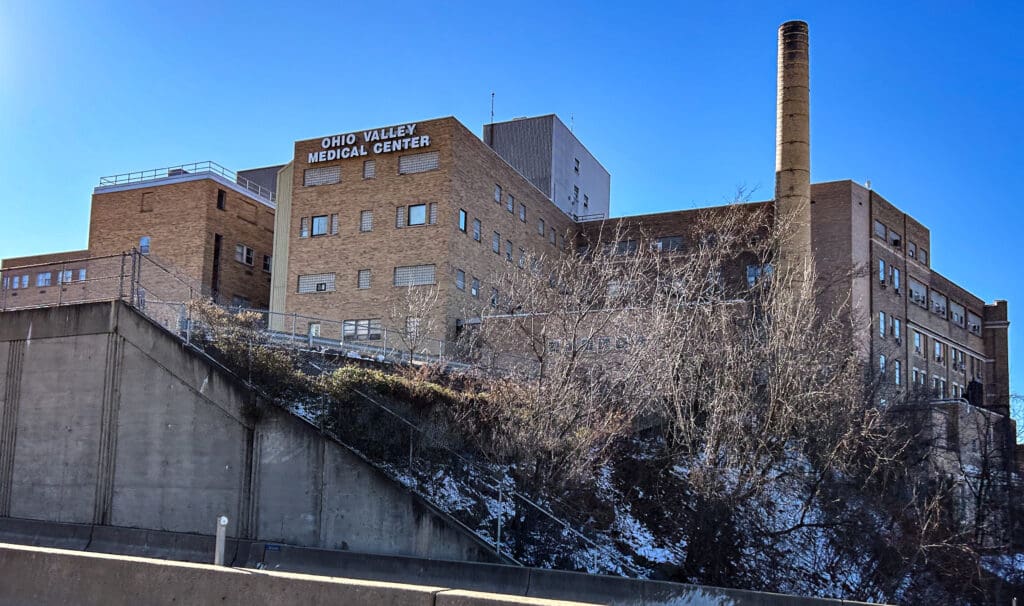 A large brown building.