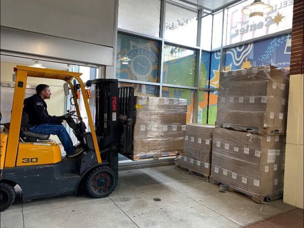 A forklift in a building.