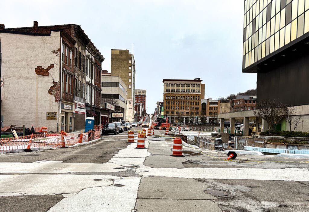 A downtown street.