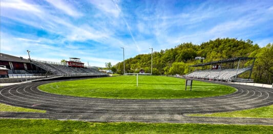 A green field.