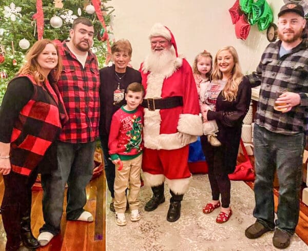 A family with Santa Claus.