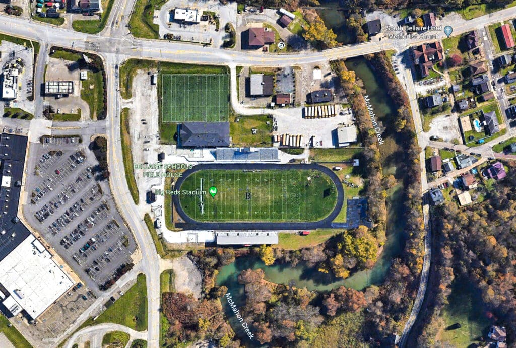 An aerial view of a field.