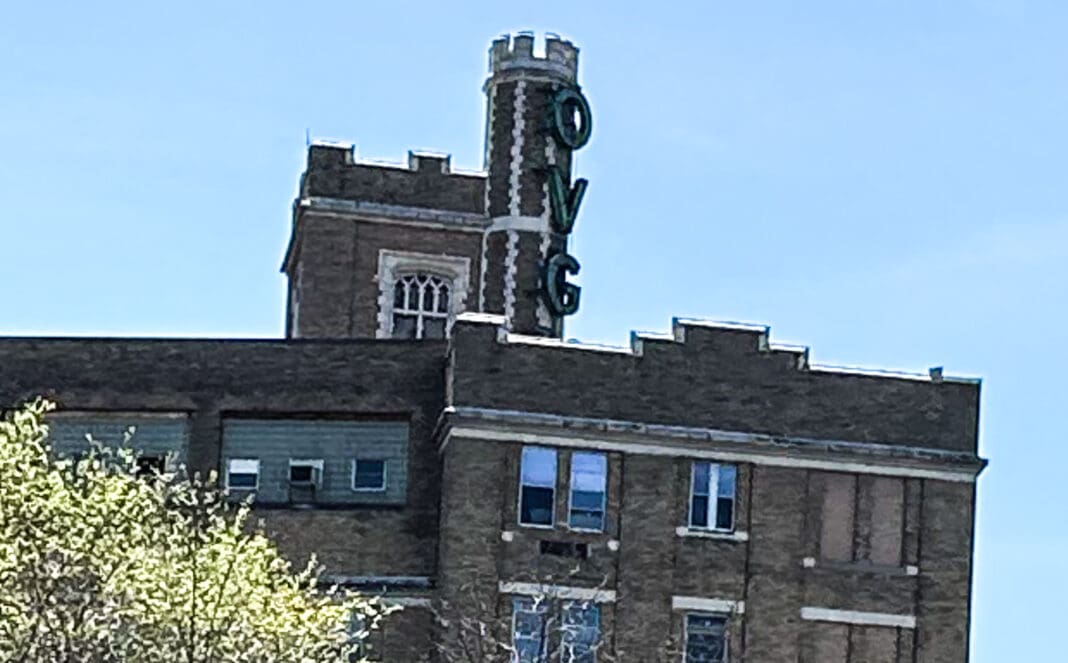 A chimney with letters.