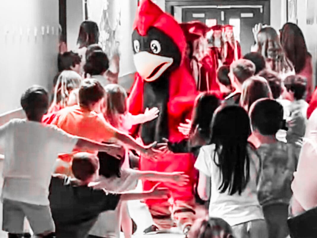 A Cardinal mascot.