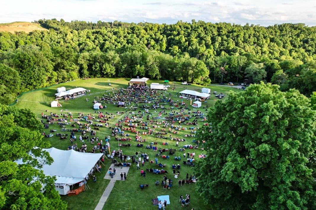 A field of people.