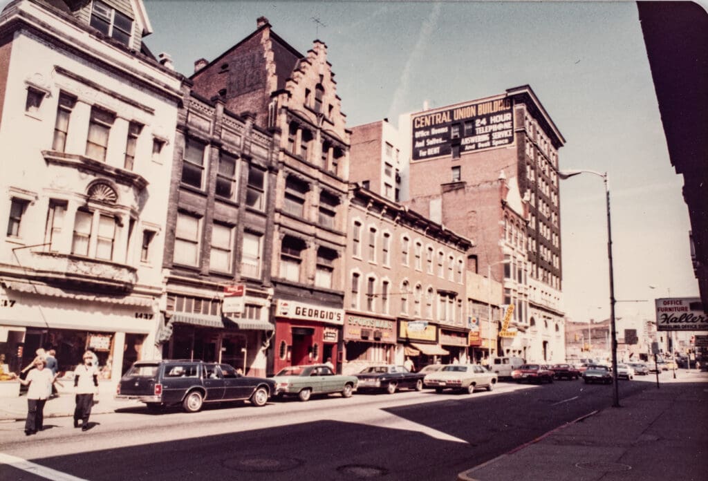 A block of buildings.