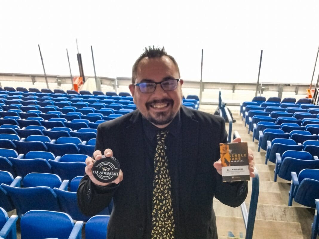 A man at a hockey game.