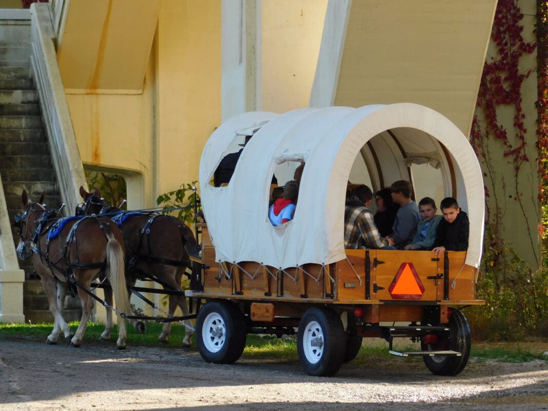 A covered wagon.