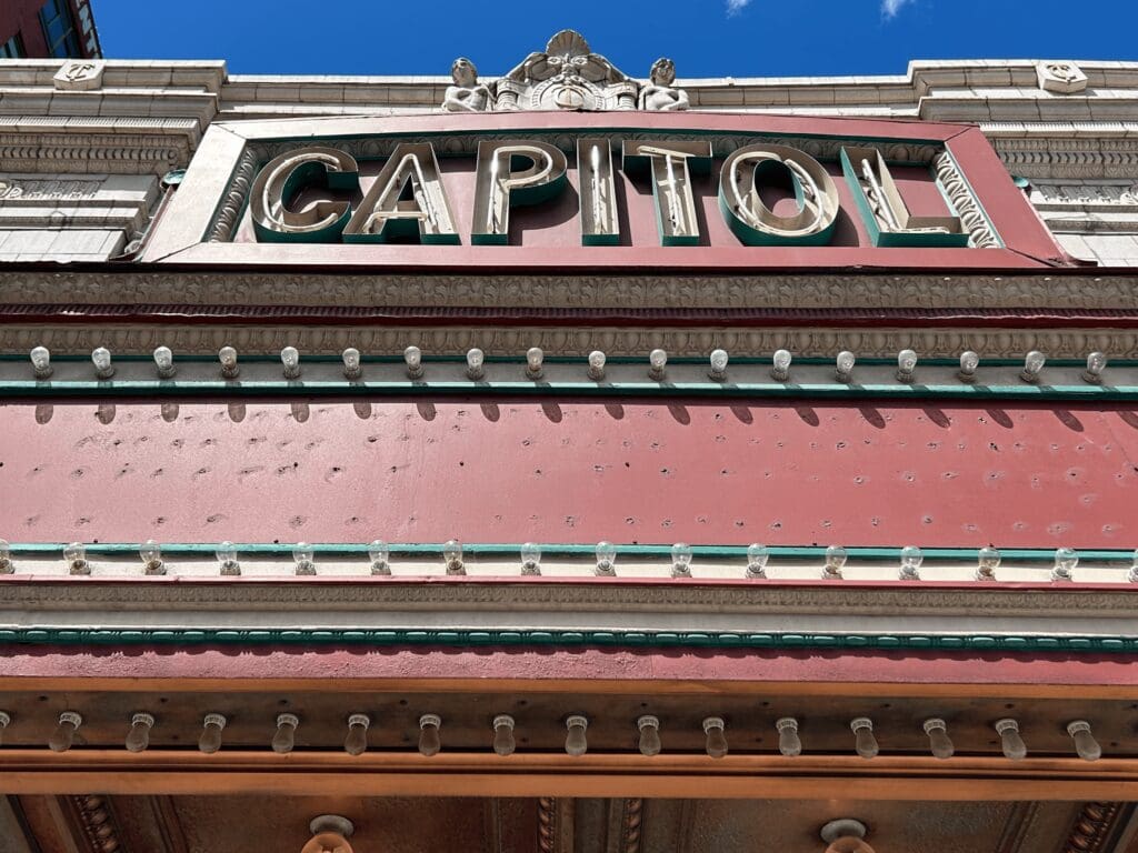 The front of a theatre.