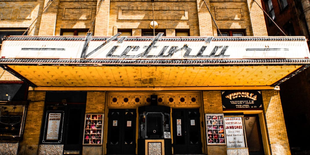 The front facade of a theatre.