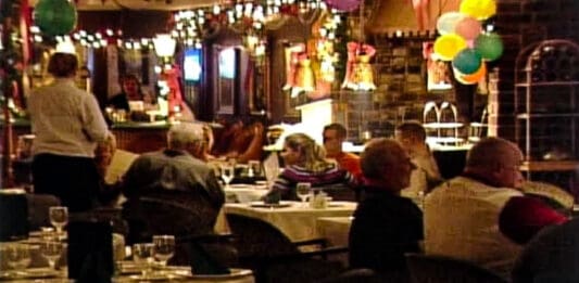 The inside of a restaurant.