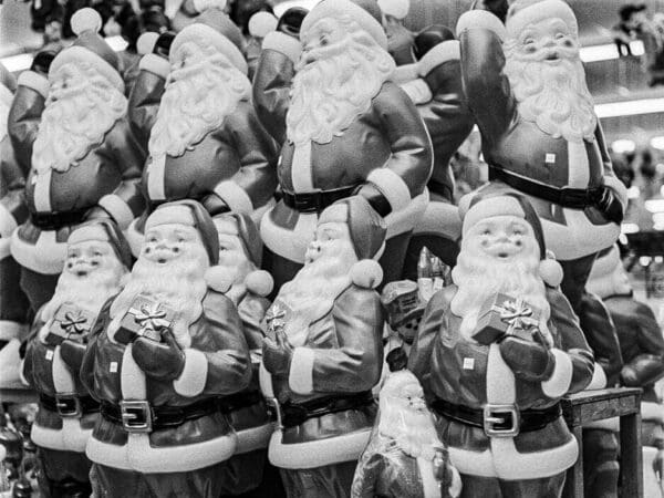 A row of Santa.