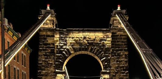 The entrance to a bridge.