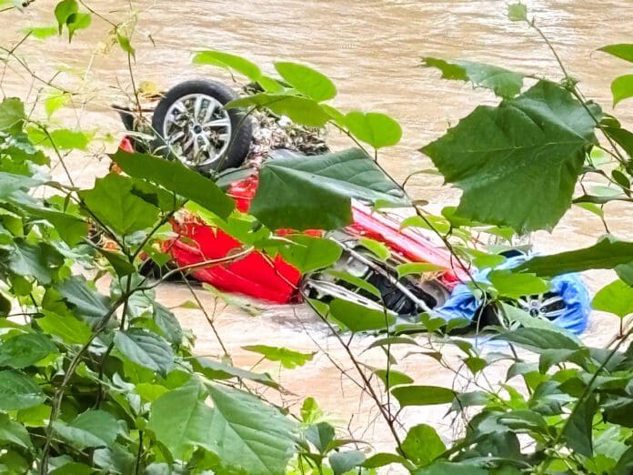 A car in the creek.