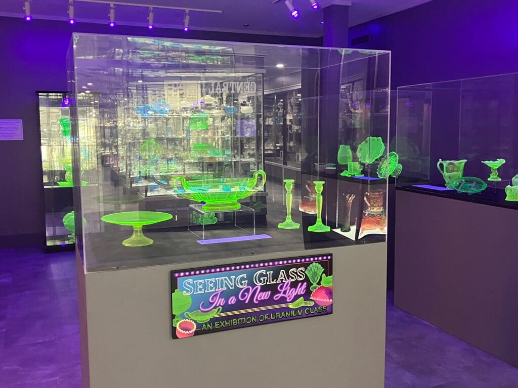 There is a glass case.