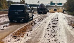 Traffic on a muddy road.