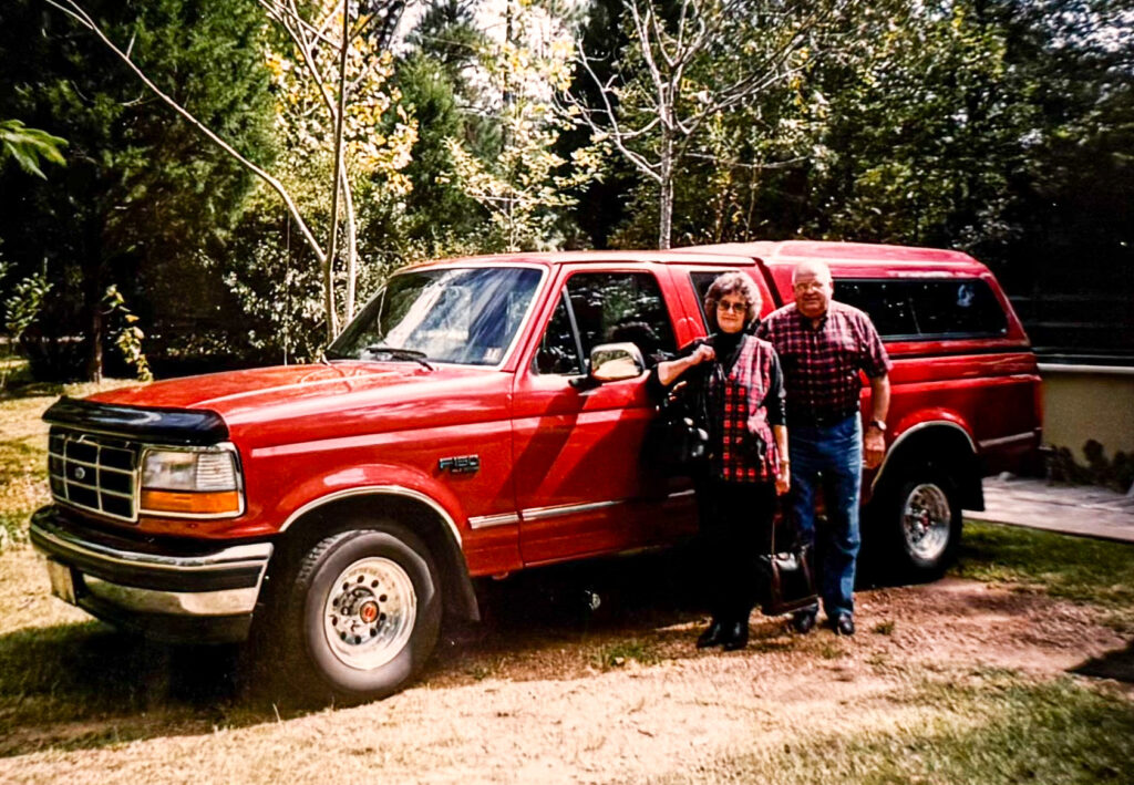 A red pickup truck.