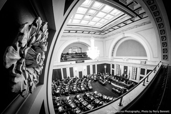 An artistic photo of the House chamber.