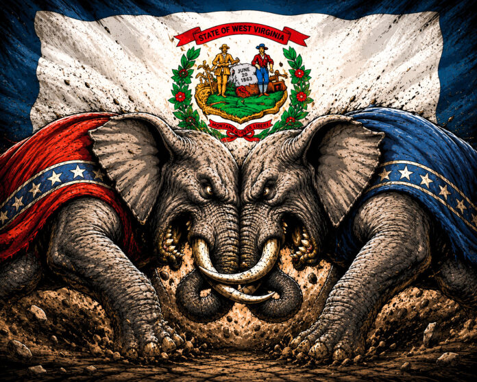 Two elephants fight.