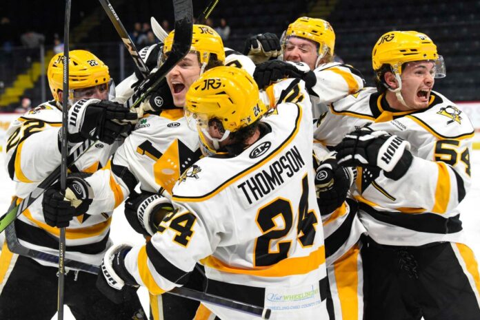 A bunch of hockey players.