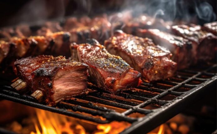 Ribs on a grill.