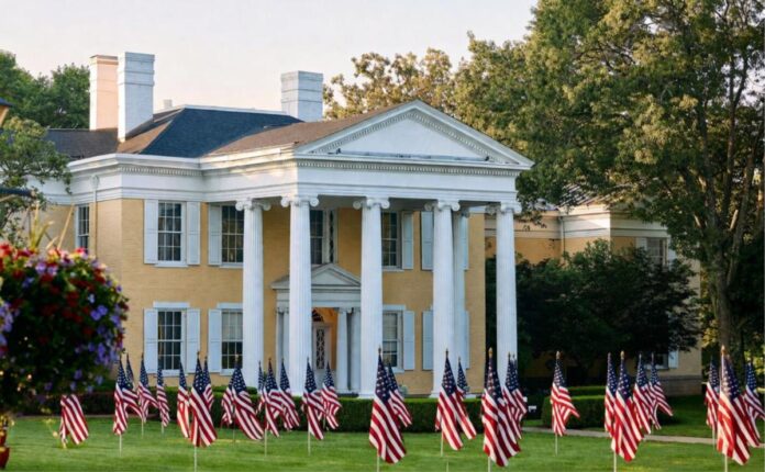 A house with flags.