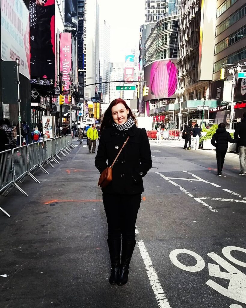 A lady in a street.