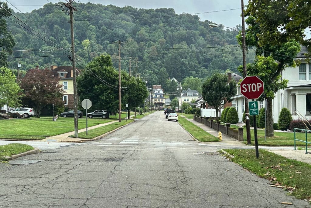A straight street.
