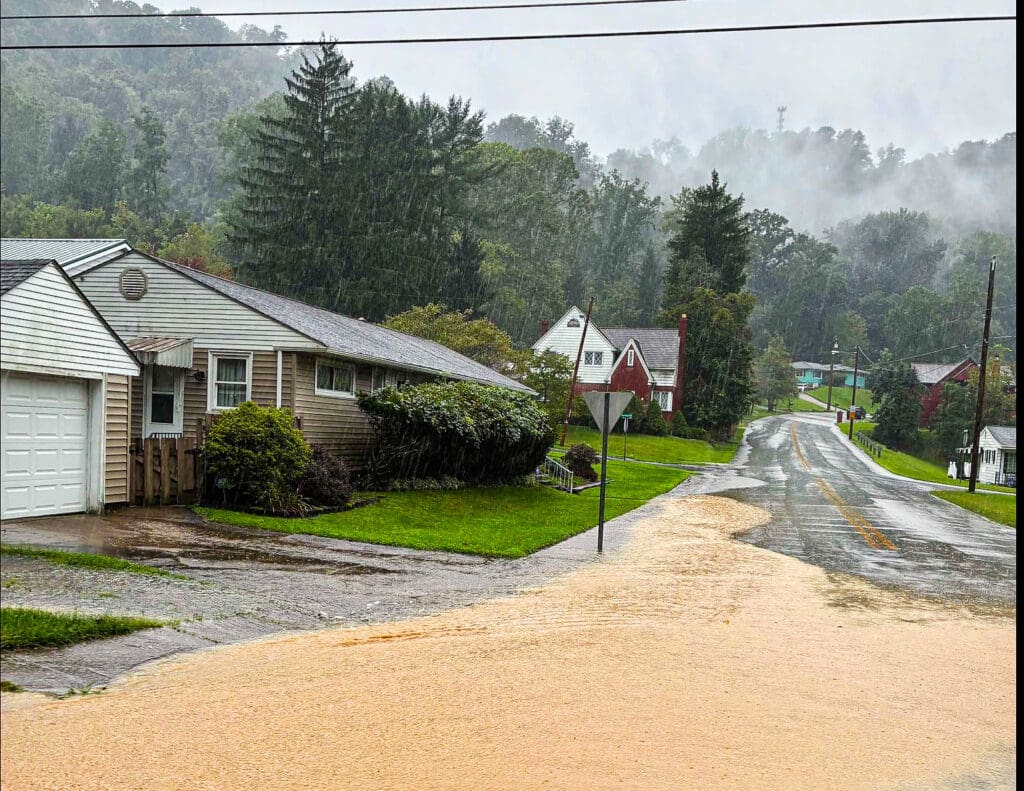A flooded intersection.