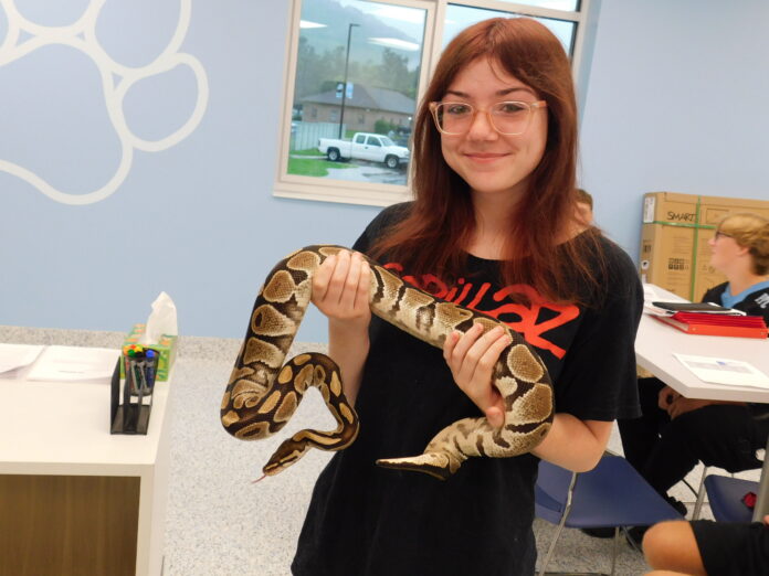 A girl with a snake.