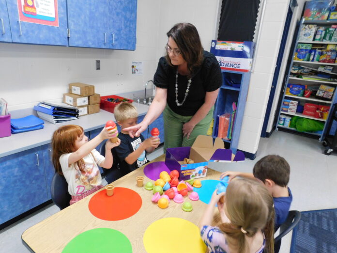 A lady teaching.